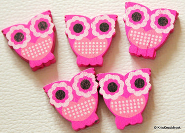 Fuchsia And Pink Owl Wood Beads x 10